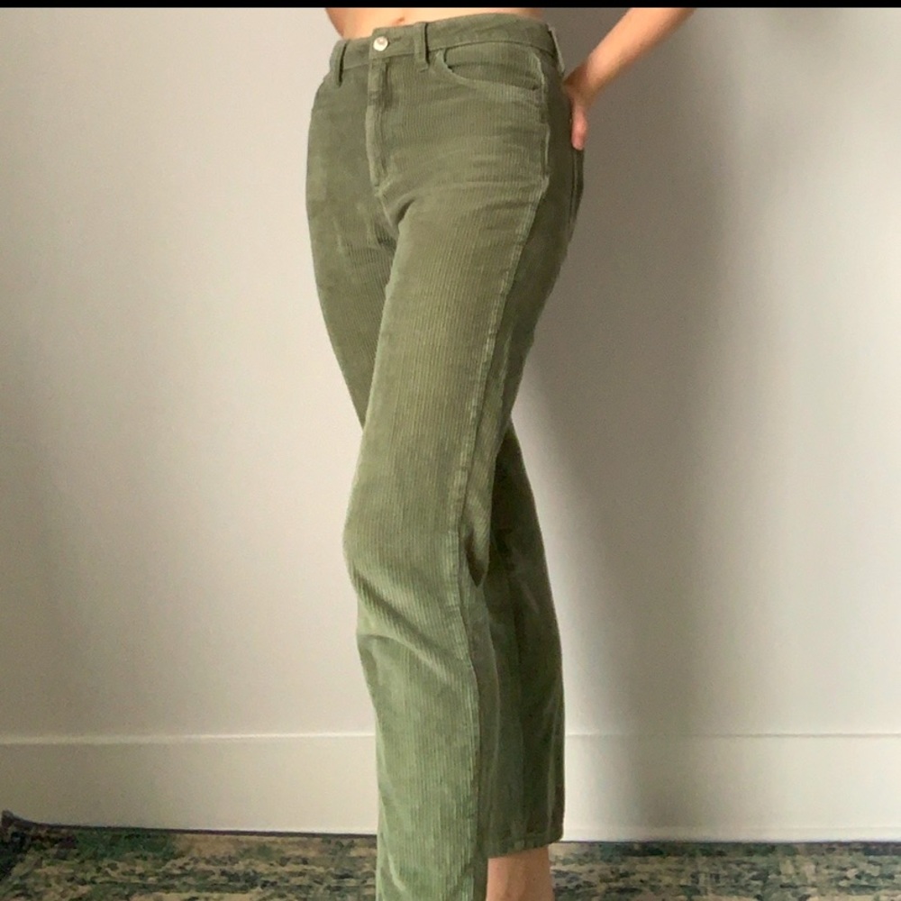 High waisted green corduroy pants